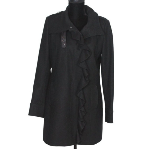 Tahari black wool blend feminine jacket coat with ruffle detail. - Picture 11 of 11